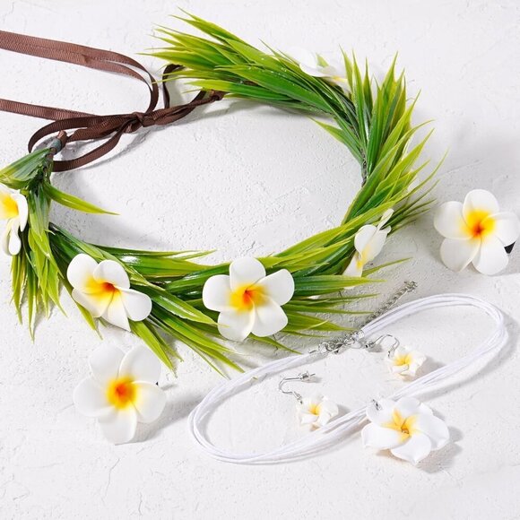 Hawaiian Flower Crown Set Tropical Floral Accessories for Party Beach Costume main image 7
